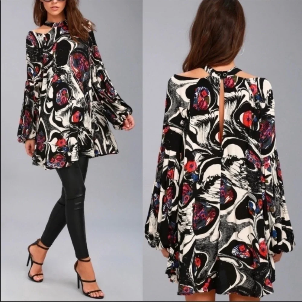 Free People Drift Away Cold Shoulder Tunic‎ Top Multicolored